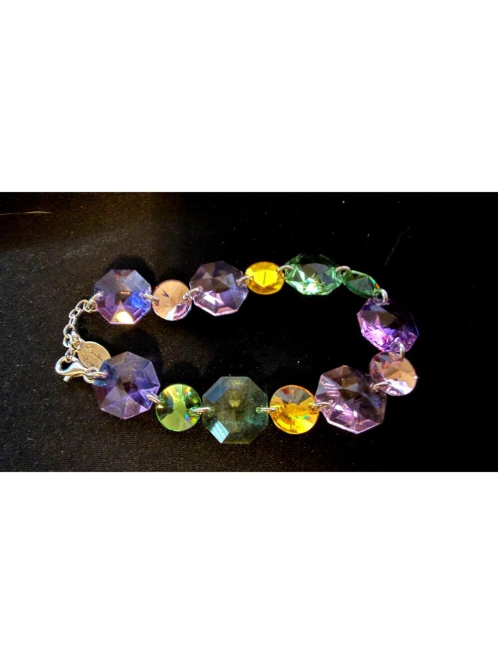 Vintage 925 DYADEMA MultiColor Crystal Octagon Bracelet Italy Signed Adjustable - Picture 2 of 10
